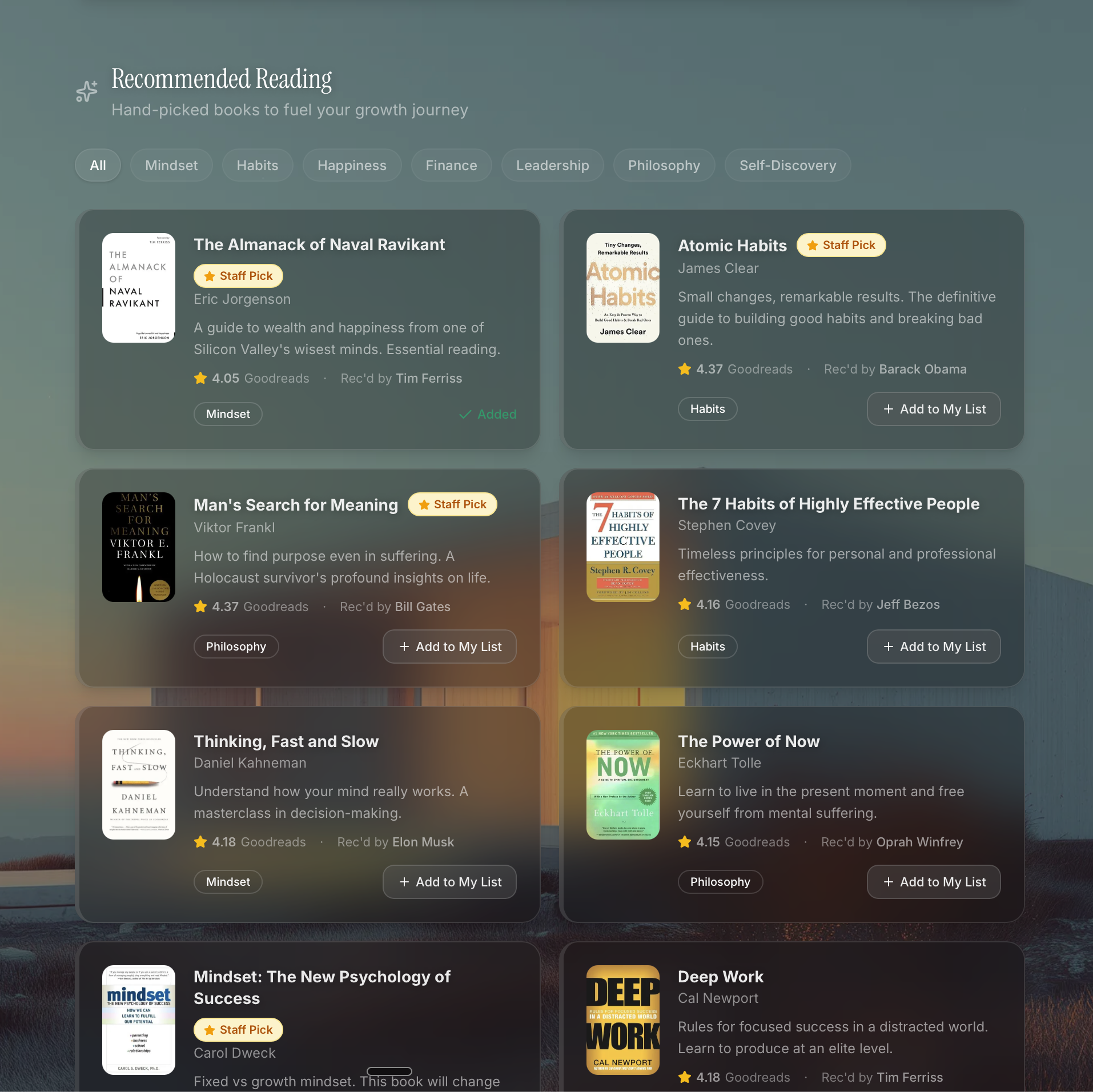 Recommended reading list with curated books